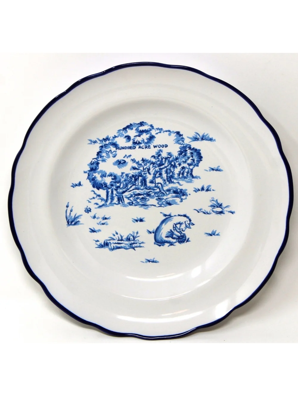 VTG Disney Winnie the Pooh Blue Toile Dinnerware Salad Bowl 4 Pieces Stoneware